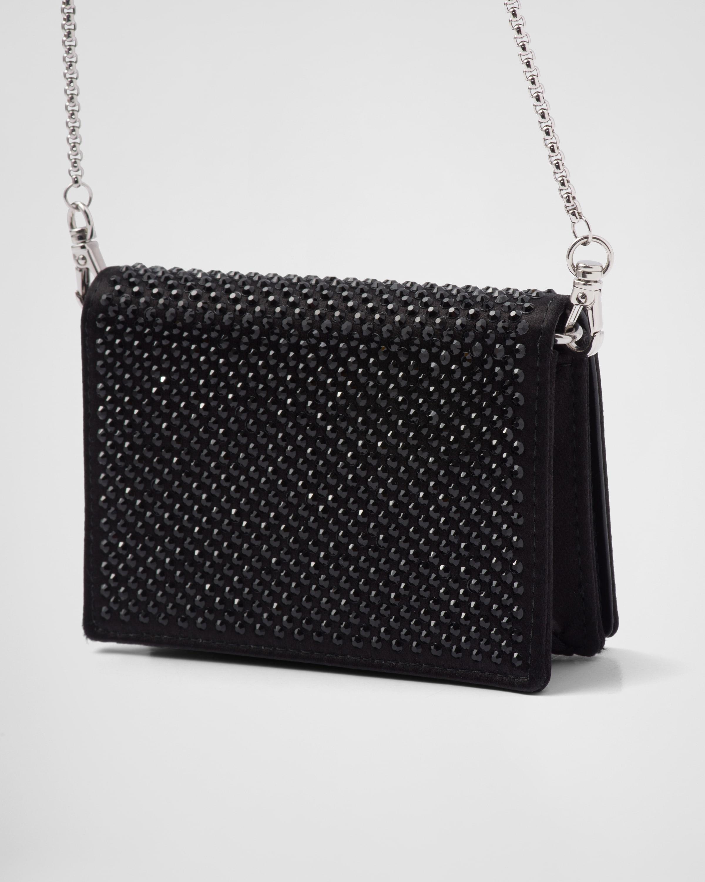 Prada Cardholder With Shoulder Strap And Crystals in Black