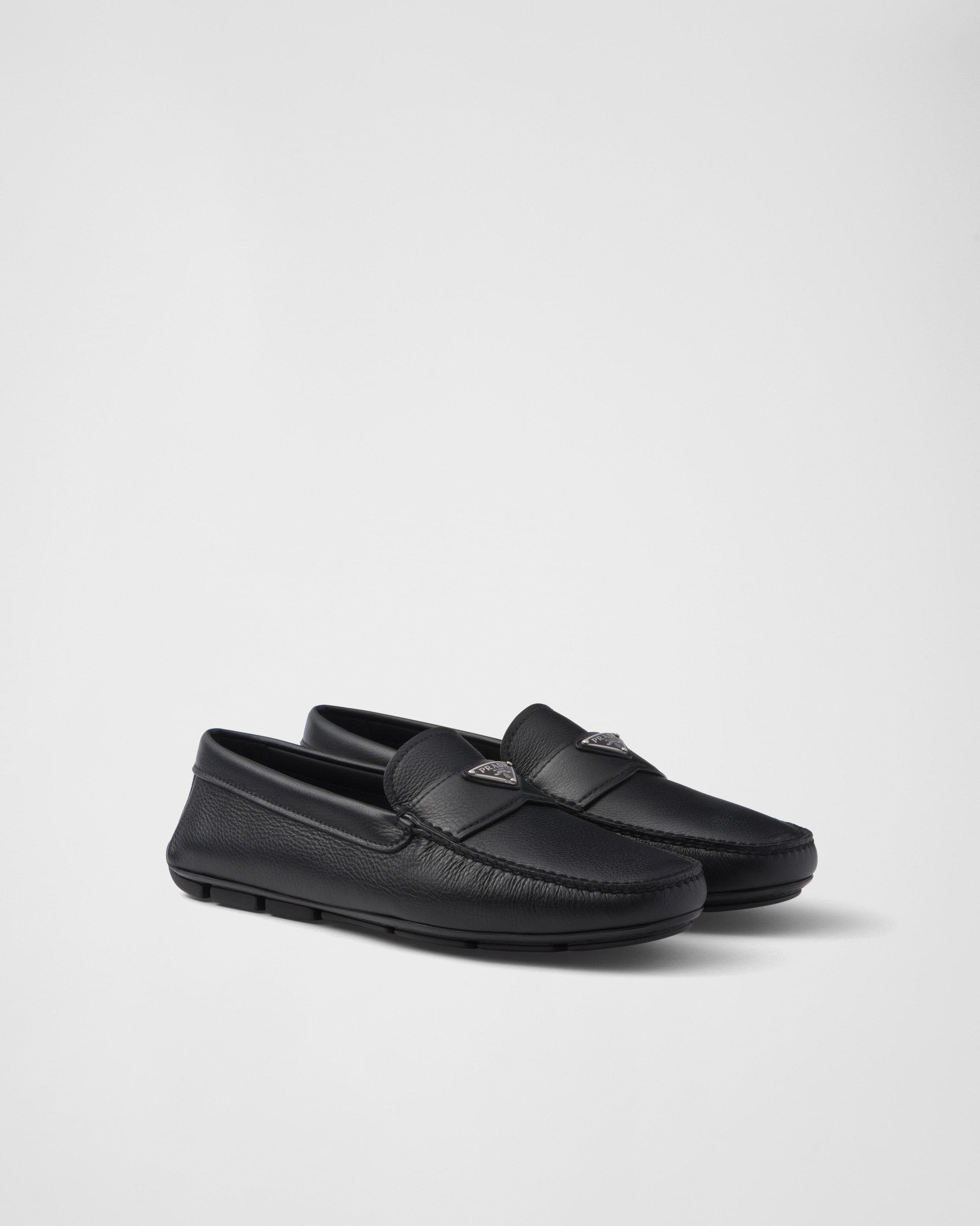 Prada Triangle Logo Leather Loafers in Black for Men Lyst UK