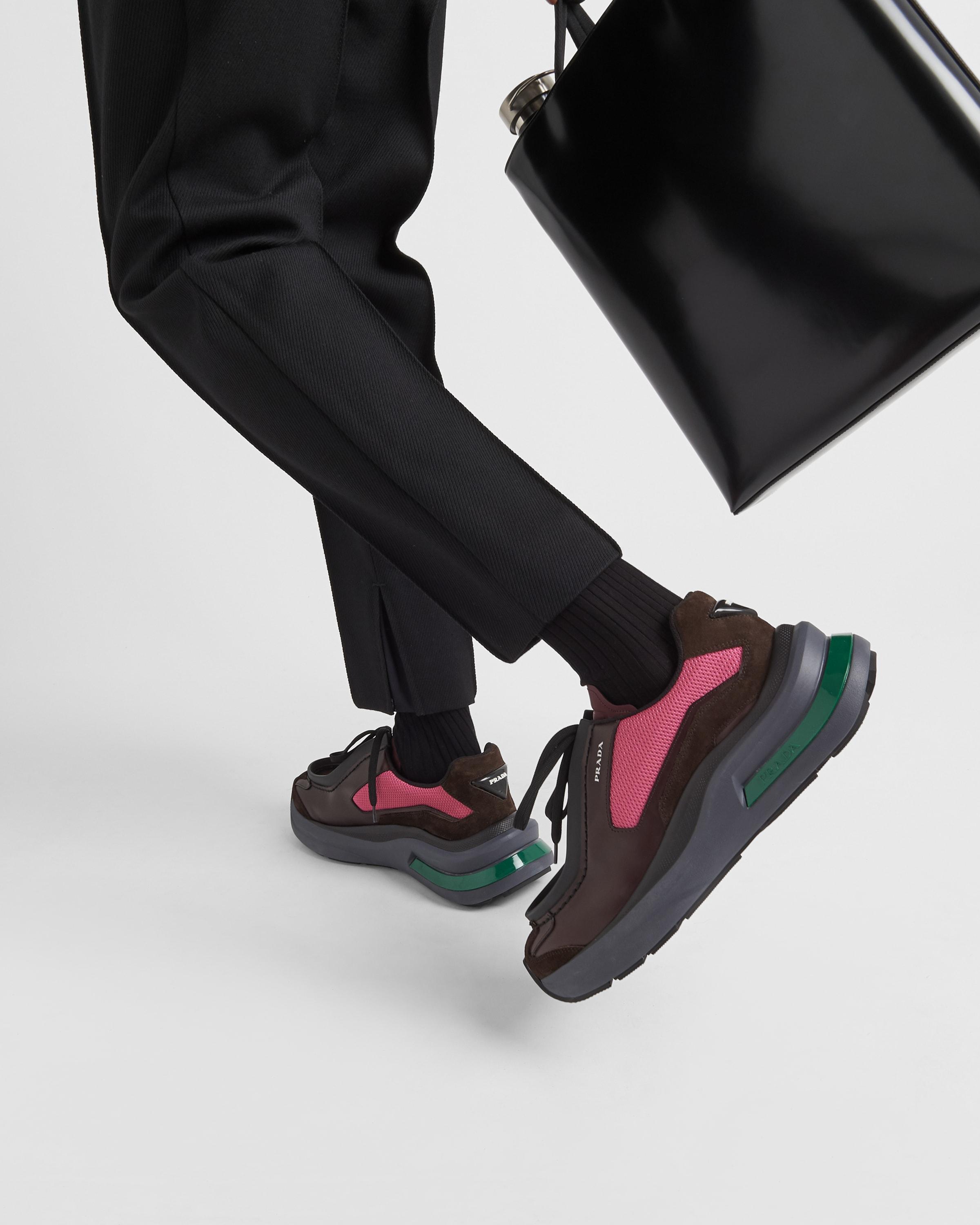 Prada Systeme Brushed Leather Sneakers With Bike Fabric And Suede 