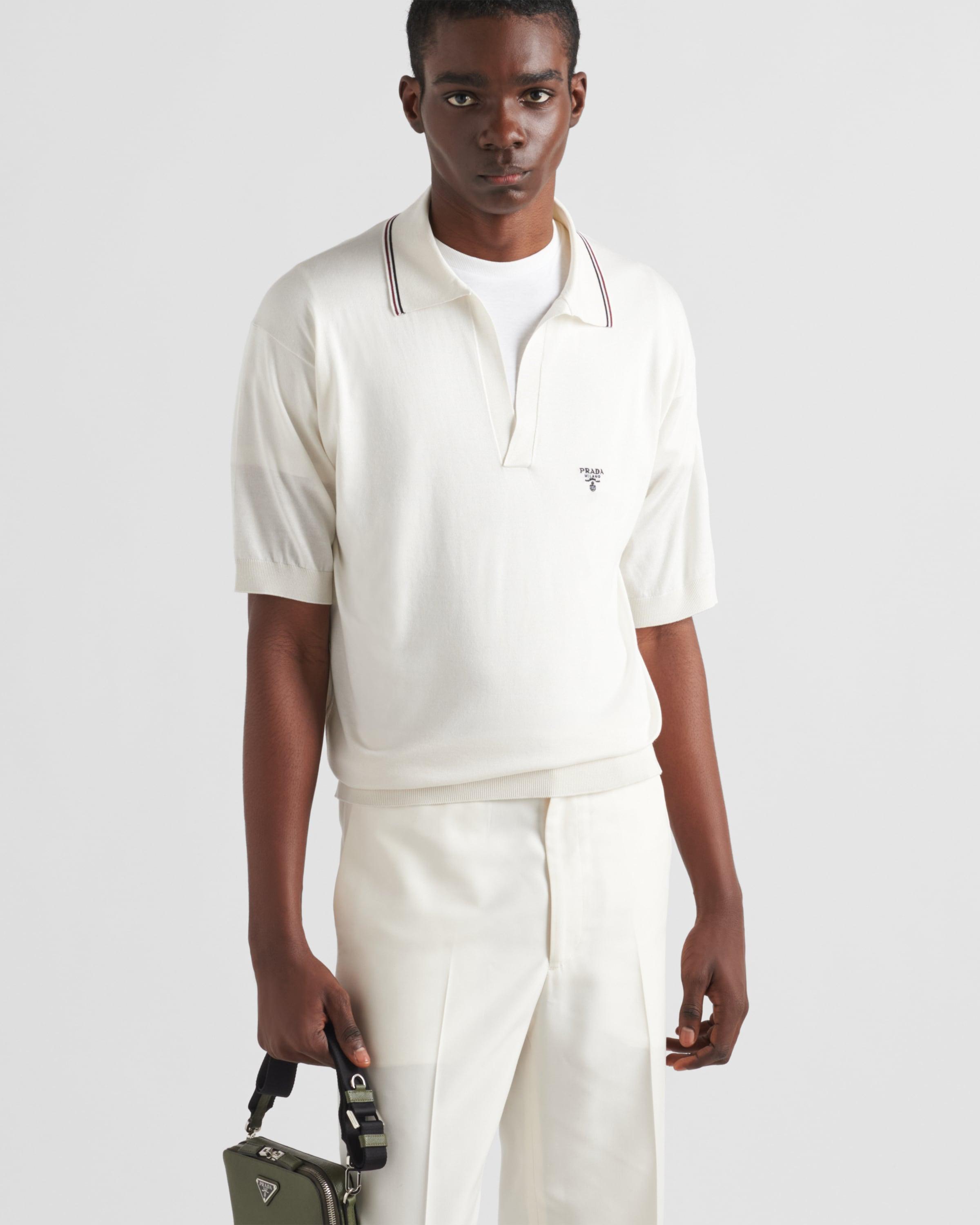 Tシャツ・カットソー PRADA Ivory Silk Blend Polo Shirt Prada Ivory Silk Blend Polo Shirt in White for Men | Lyst