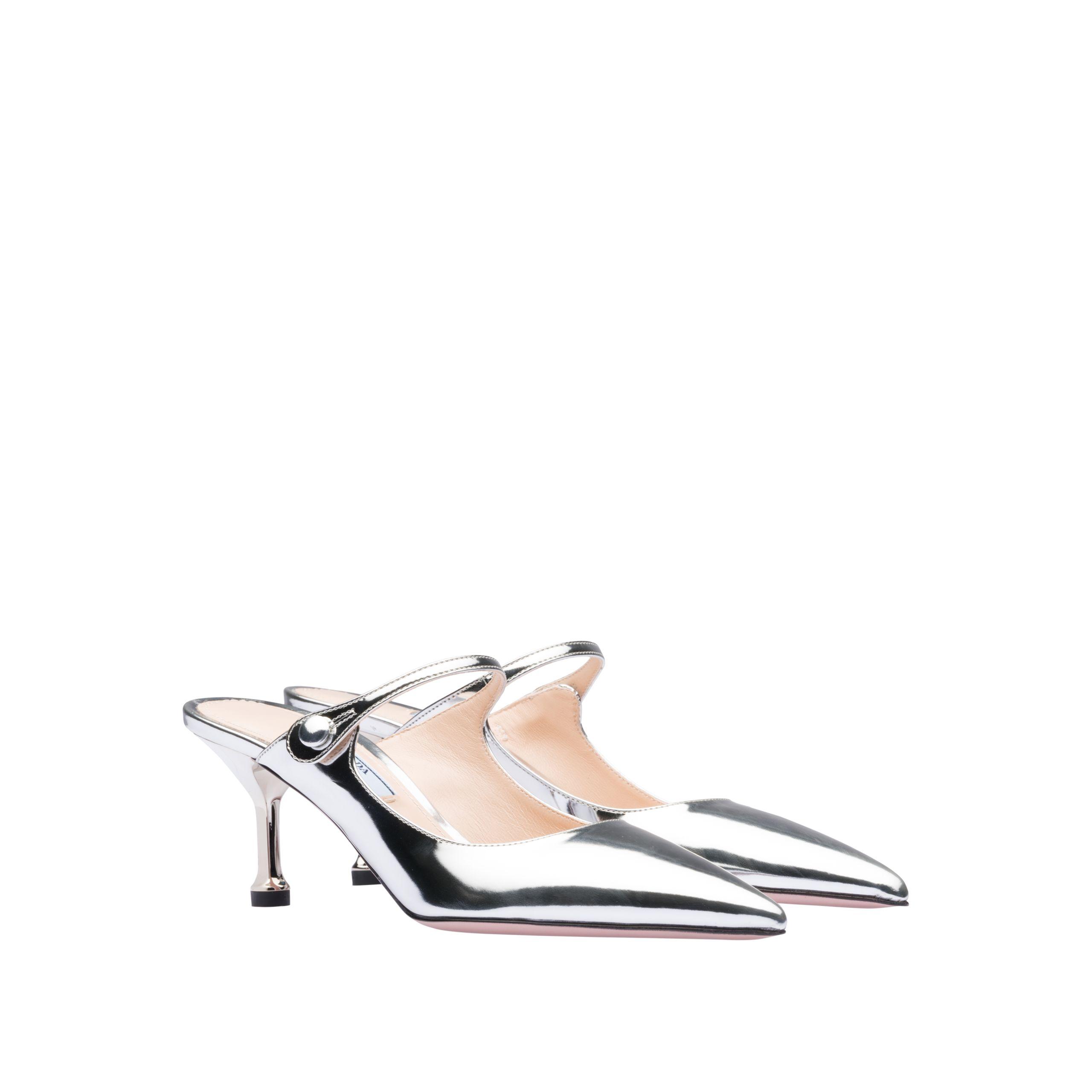 prada metallic leather mules