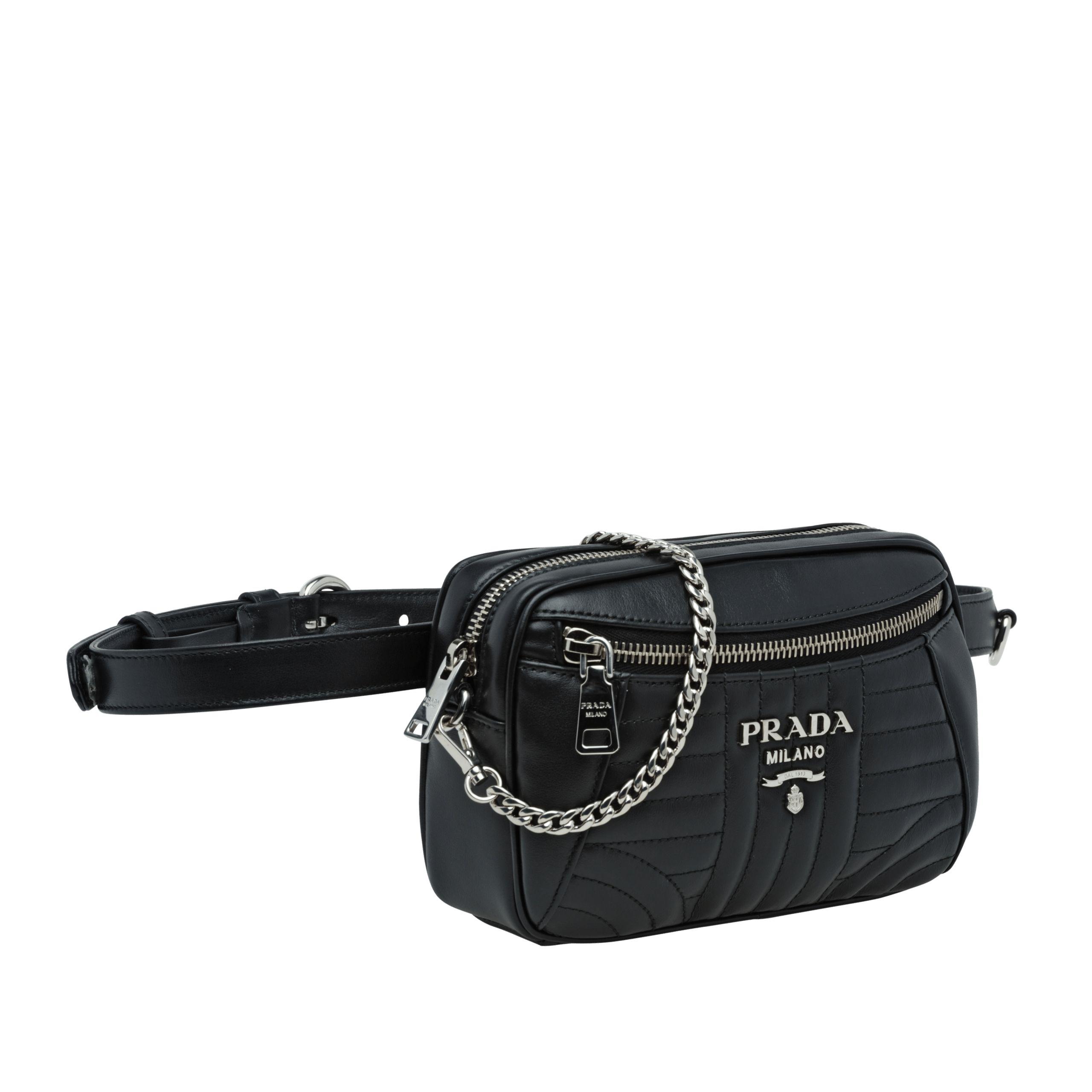 Prada Diagramme Leather Belt Bag in Black