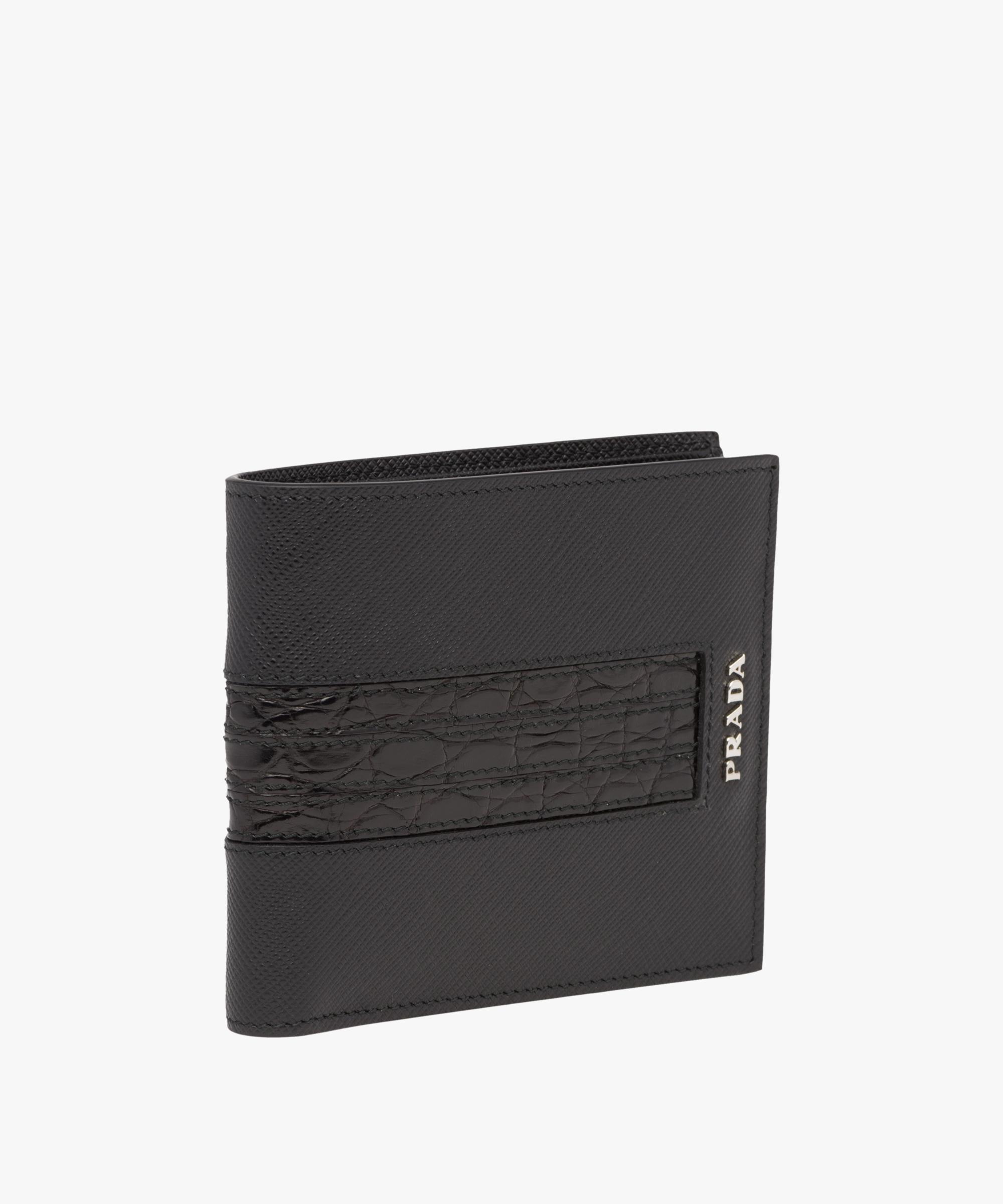 Prada Saffiano And Crocodile Leather Wallet in Black for Men - Lyst