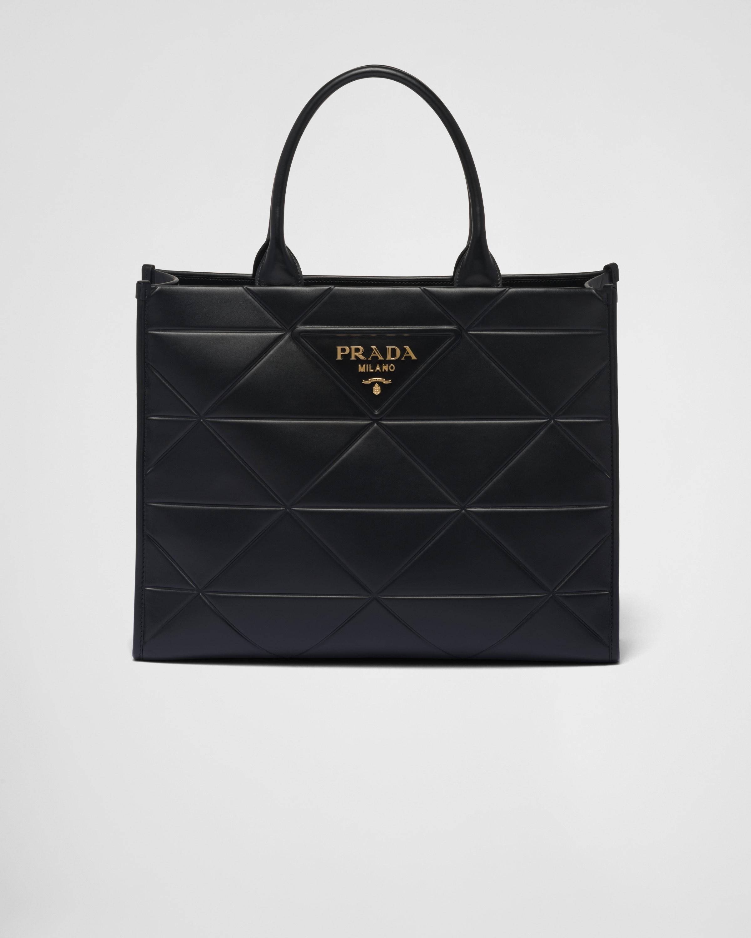Prada Large Leather Symbole Bag With Topstitching in Black | Lyst
