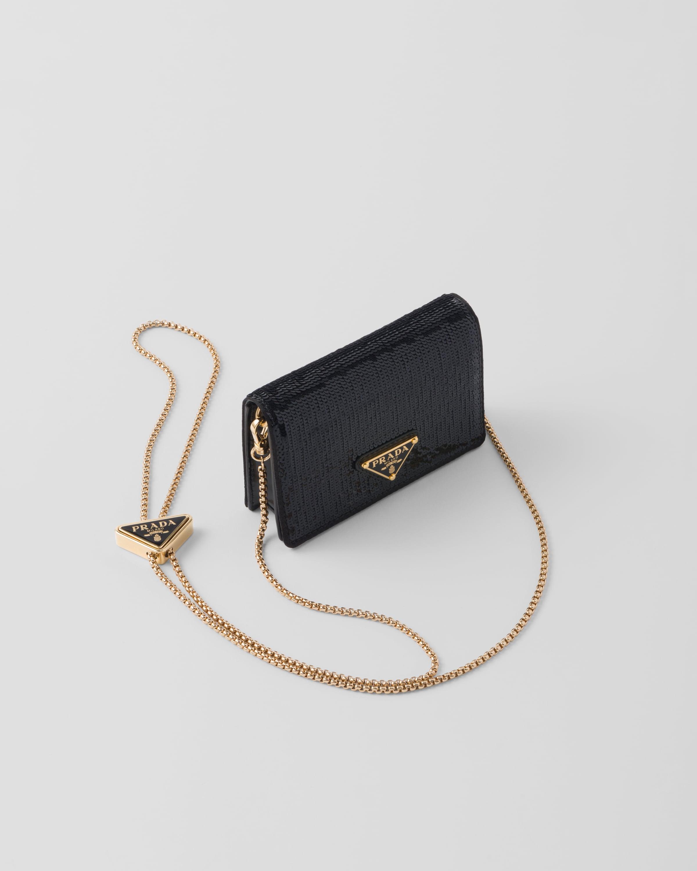 Prada Sequined Card Holder With Shoulder Strap in White Lyst UK