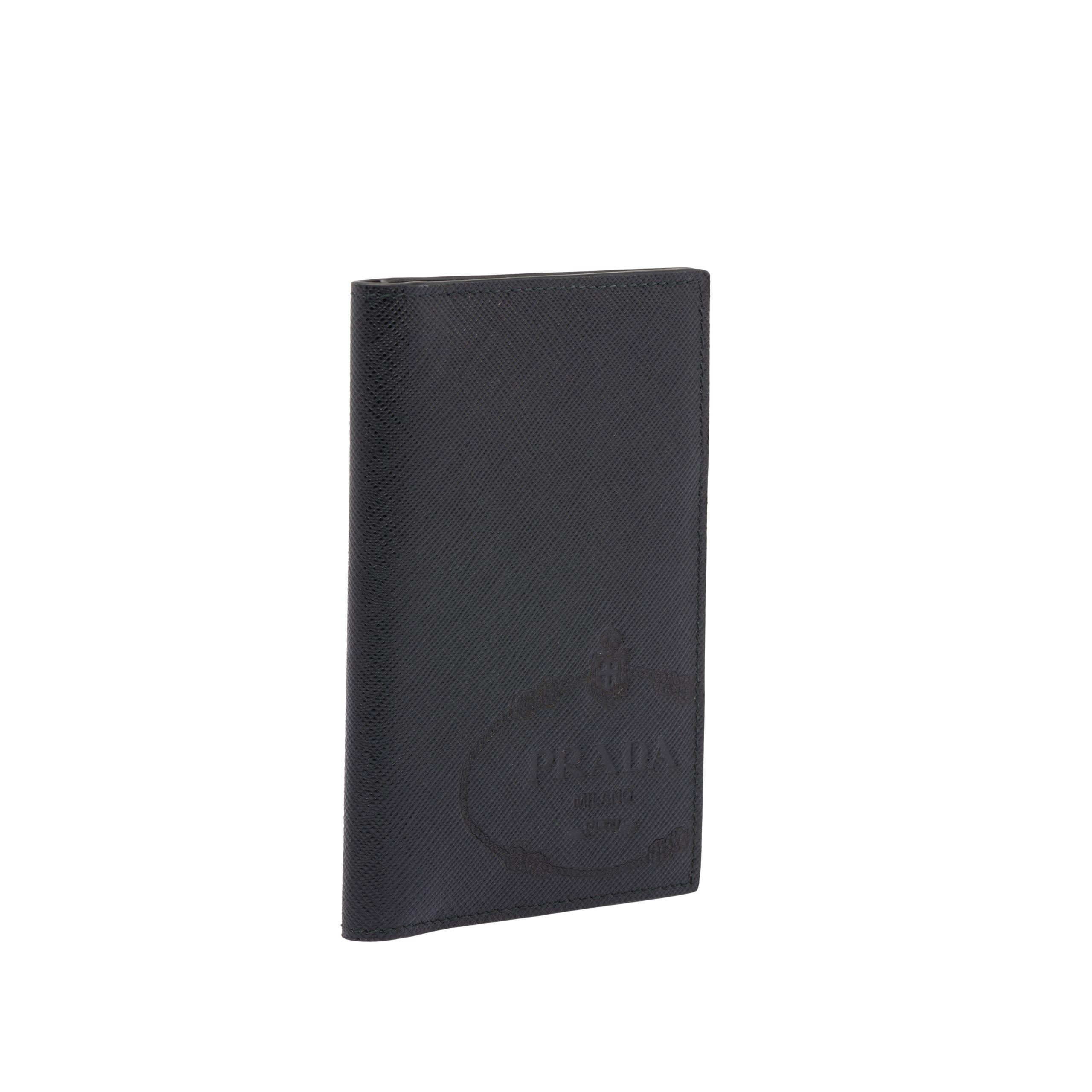 Prada Saffiano Leather Passport Holder in Black for Men
