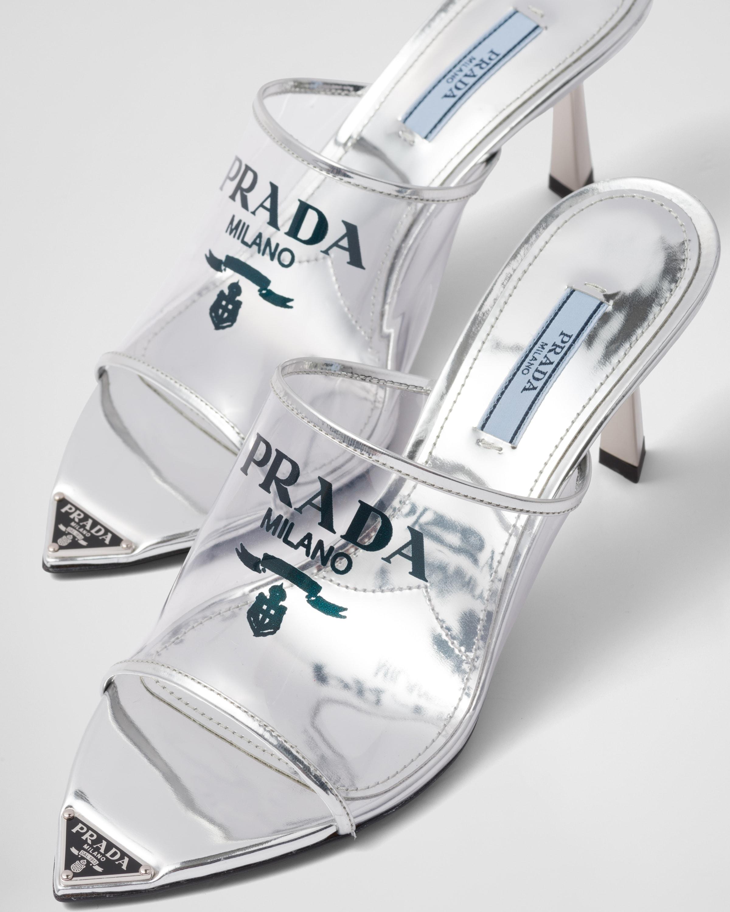 Prada Logo-print Plexiglas High-heel Slides in Metallic | Lyst