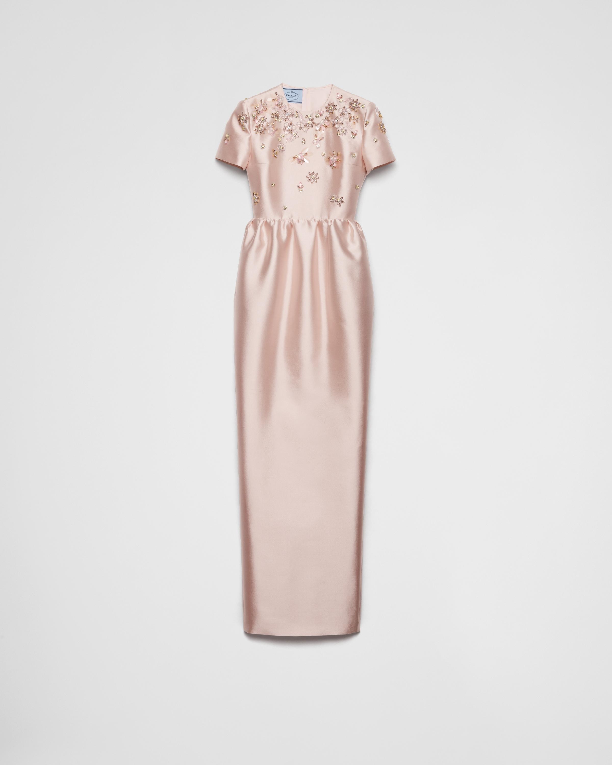 Prada Long Embroidered Silk And Wool Dress in Pink | Lyst