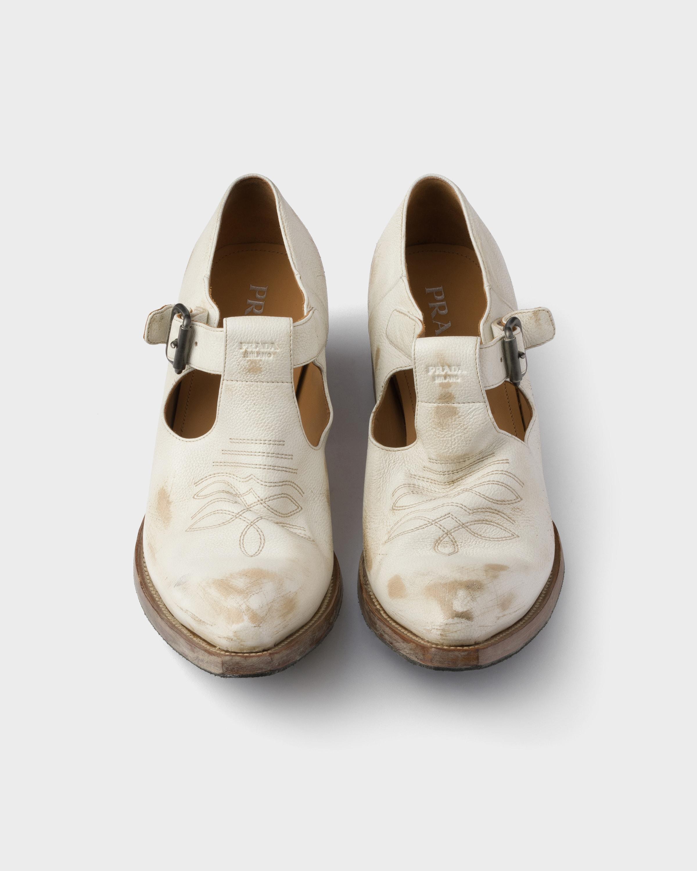 Prada Antiqued Leather Shoes With Buckle in White for Men | Lyst