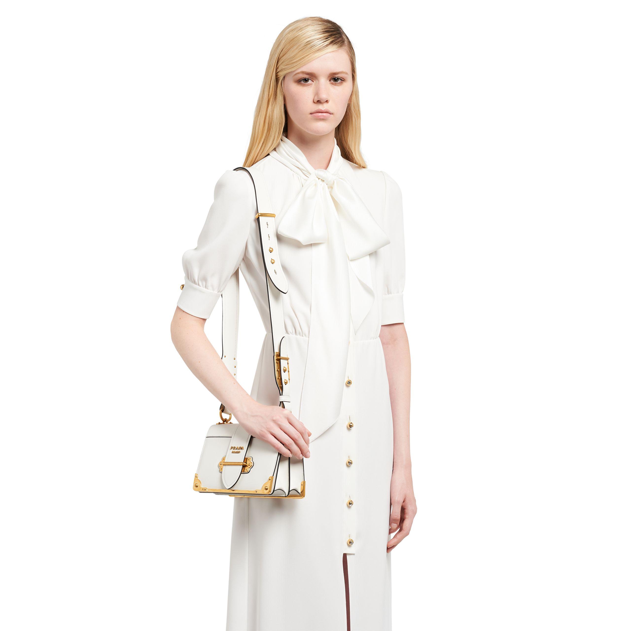 Prada Leather Cahier Shoulder Bag in White - Lyst