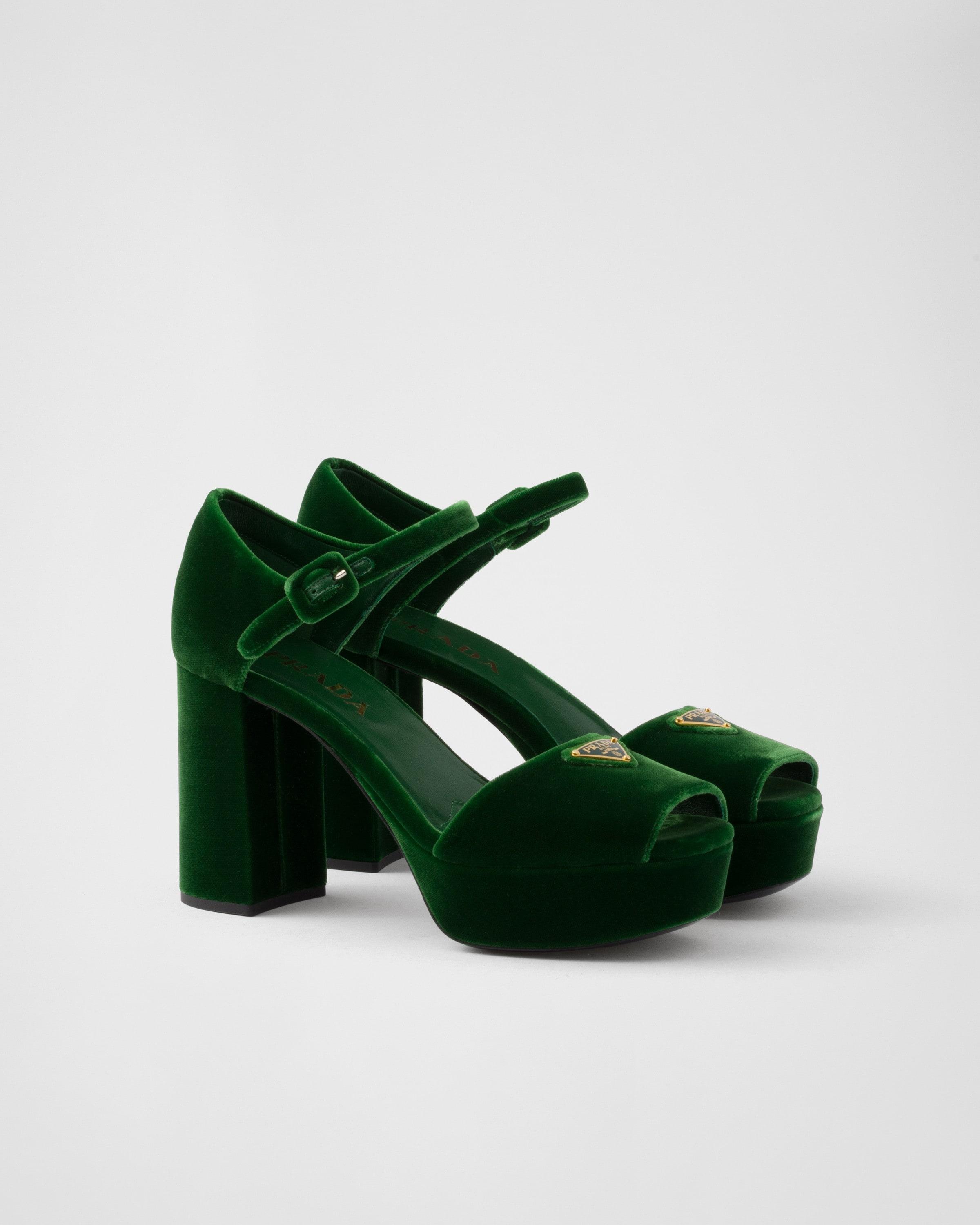 Prada Velvet Platform Sandals in Green | Lyst UK