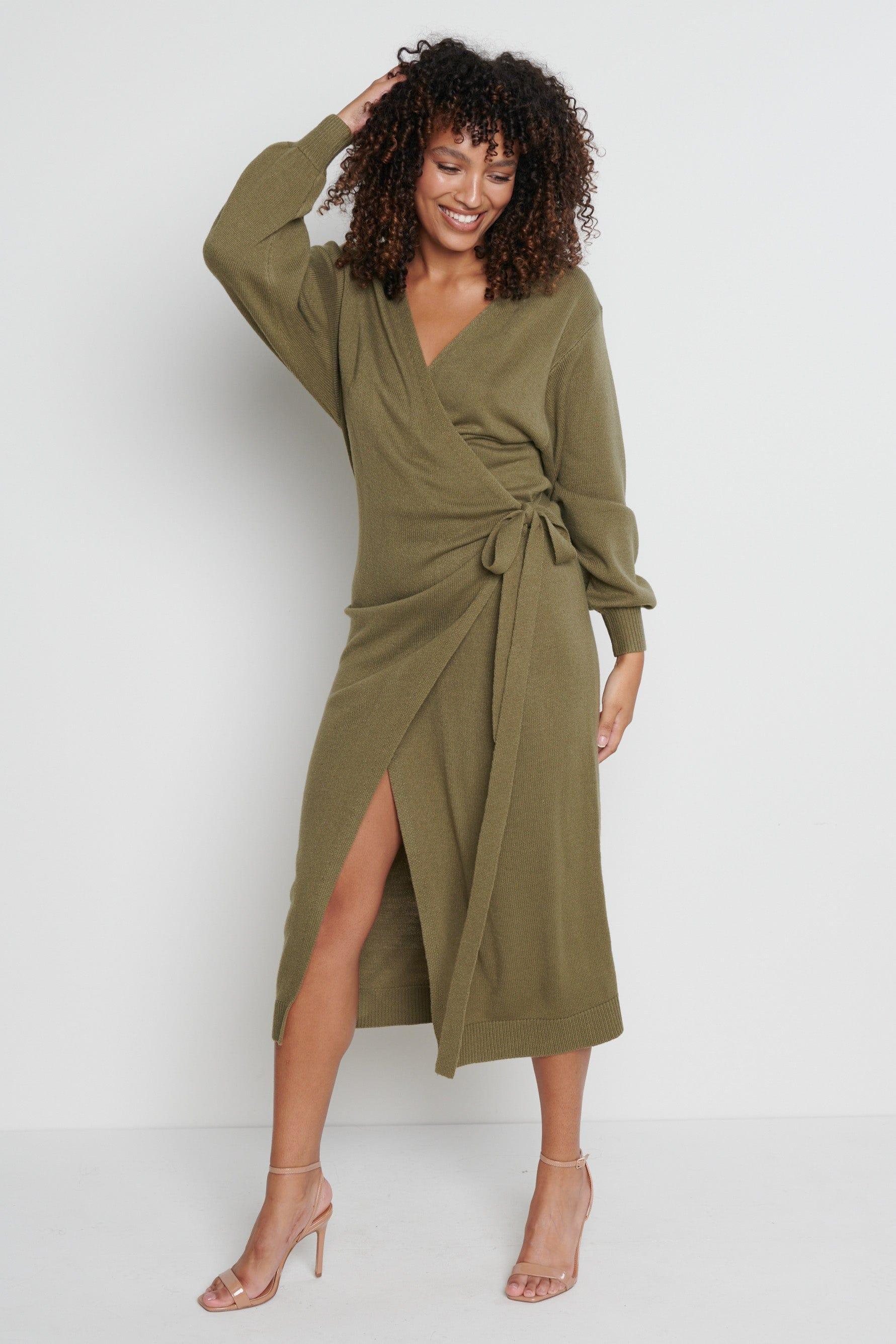 Pretty Lavish Beau Wrap Midi Dress in Green | Lyst