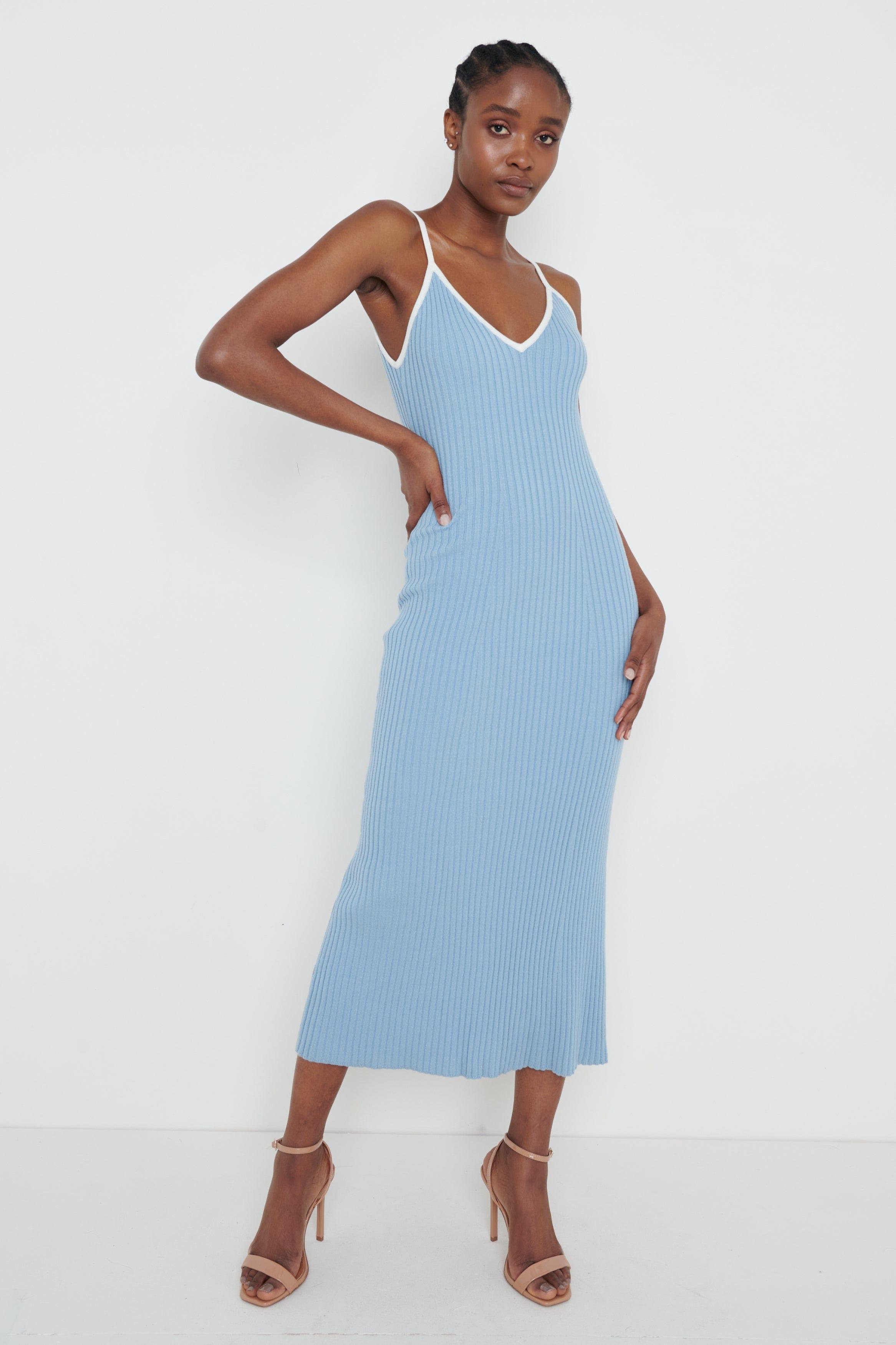 Pretty Lavish Lorin Contrast Strap Knit Dress in Blue | Lyst