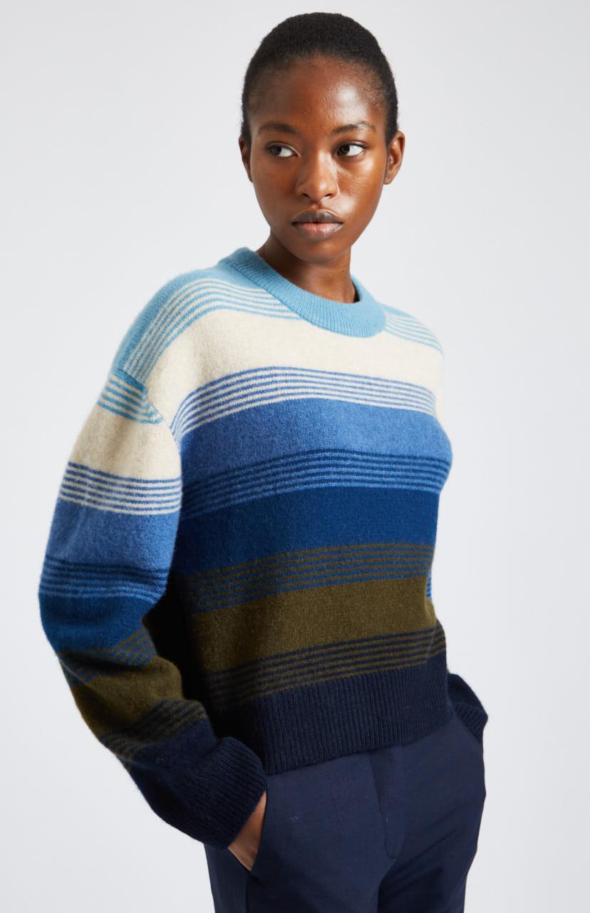 Pringle of Scotland Brushed Lambswool Jumper With Allover Stripe in Blue |  Lyst
