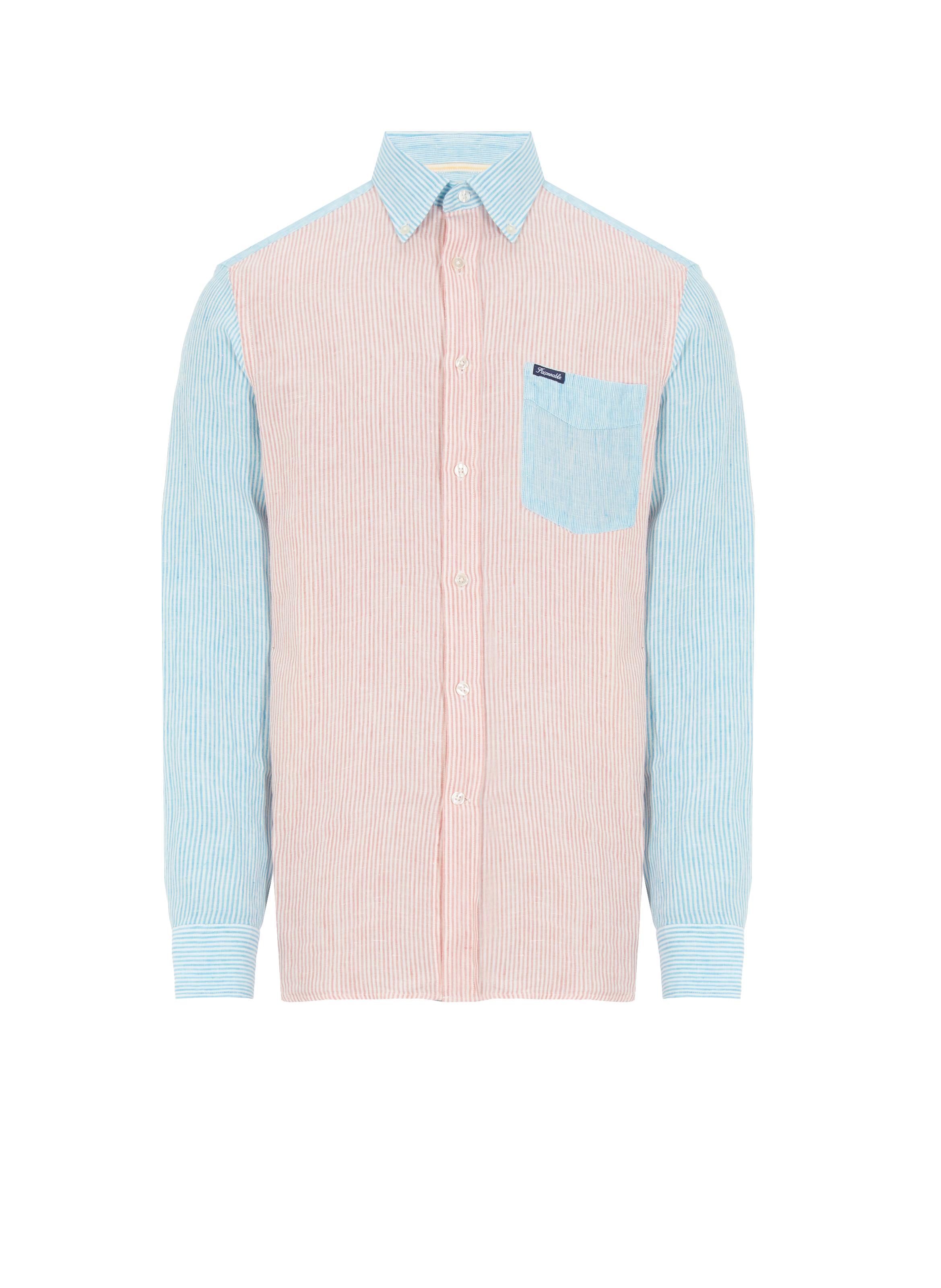 Chemise Homme Faconnable Orange Vif à Rayures - Taille M, Manches Longues - Nettoyée Professionnellement