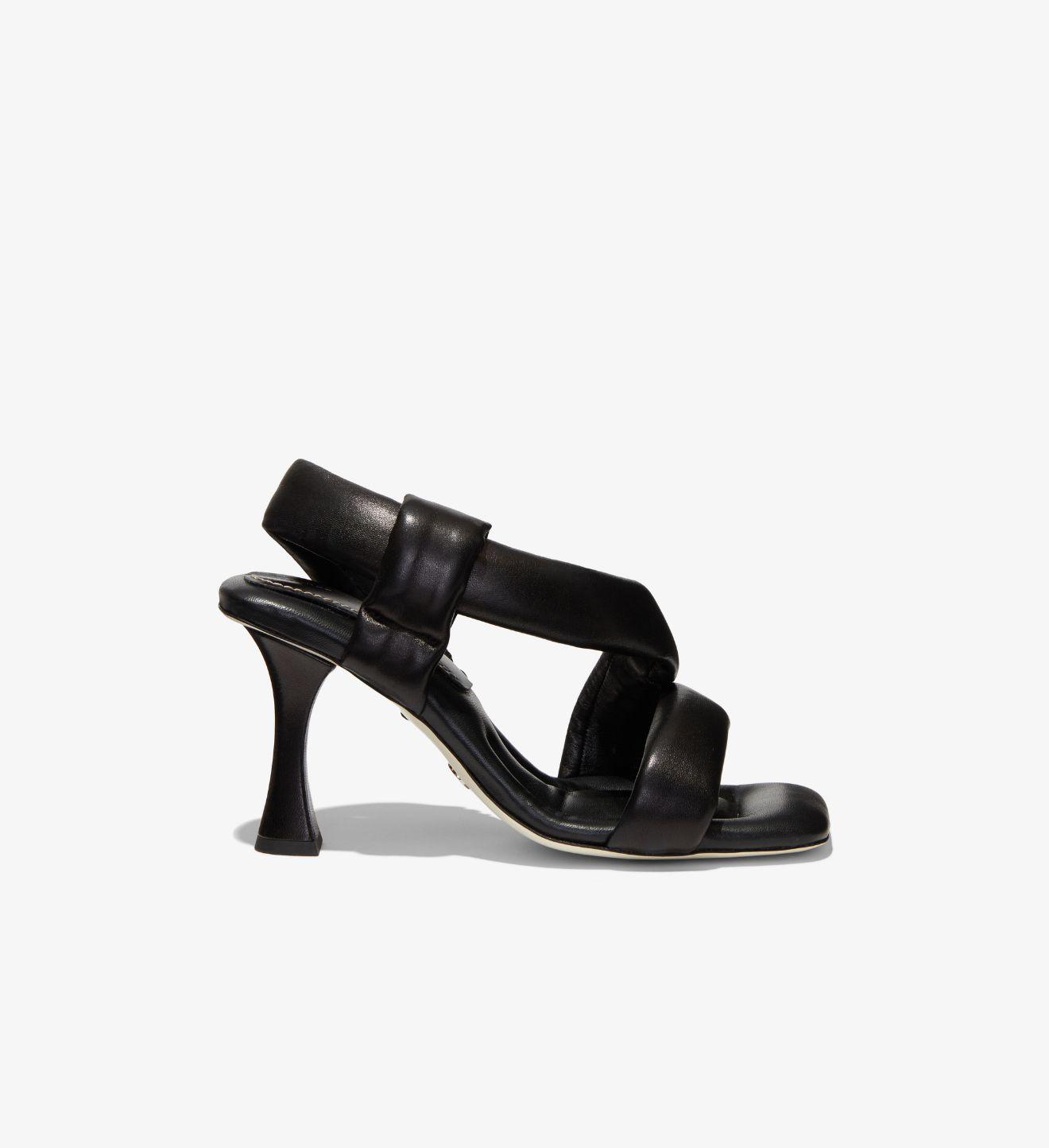black puffy sandals