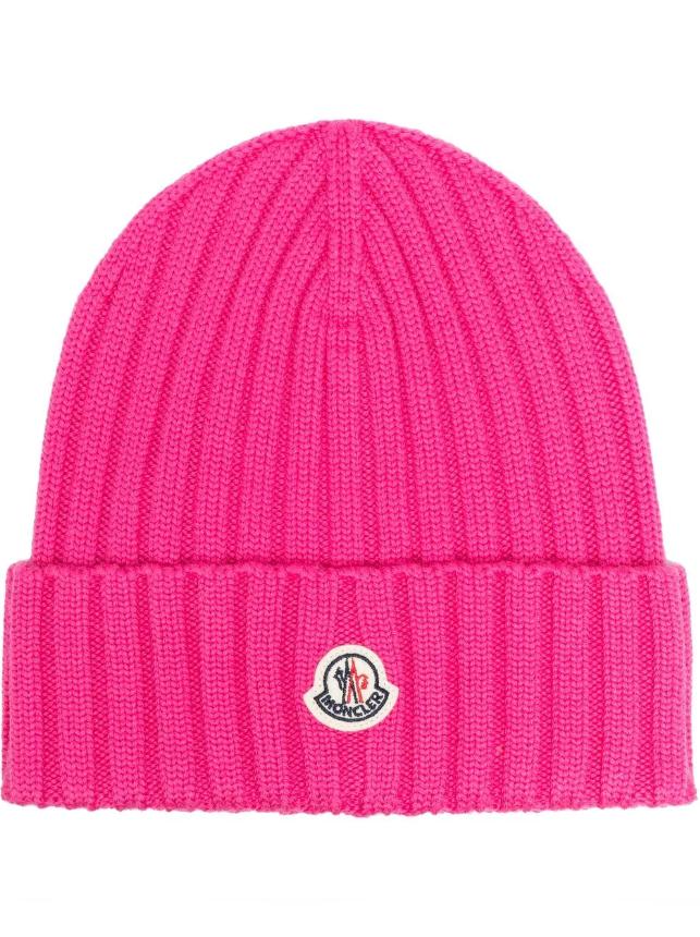 Moncler Ribbed Knit Wool Beanie in Pink | Lyst
