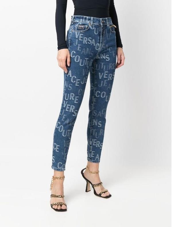 Versace Jeans Couture Logo-print Cropped Jeans in Blue | Lyst