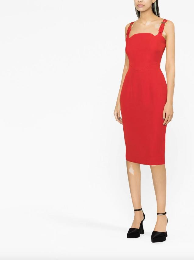 Versace Jeans Couture Buckle-strap Midi Dress in Red | Lyst