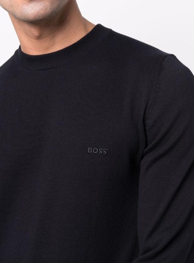 BOSS by HUGO BOSS Boss Pure-cotton Regular-fit Sweater With Embroidered  Logo in Blue for Men | Lyst