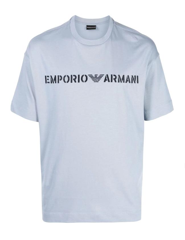 Emporio Armani Logo-print Cotton T-shirt in Blue for Men | Lyst