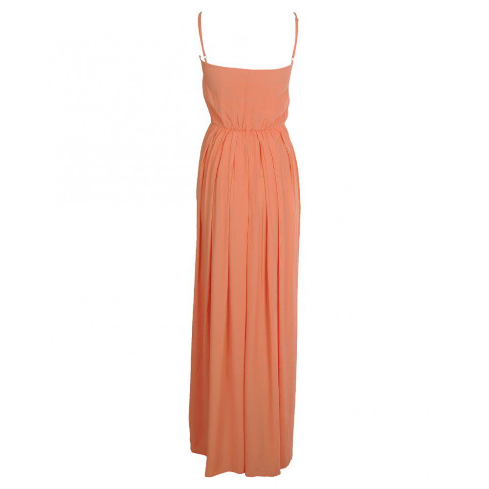 Patrizia Pepe Silk Shoestring Strap Classic Maxi Dress in Coral (Orange ...