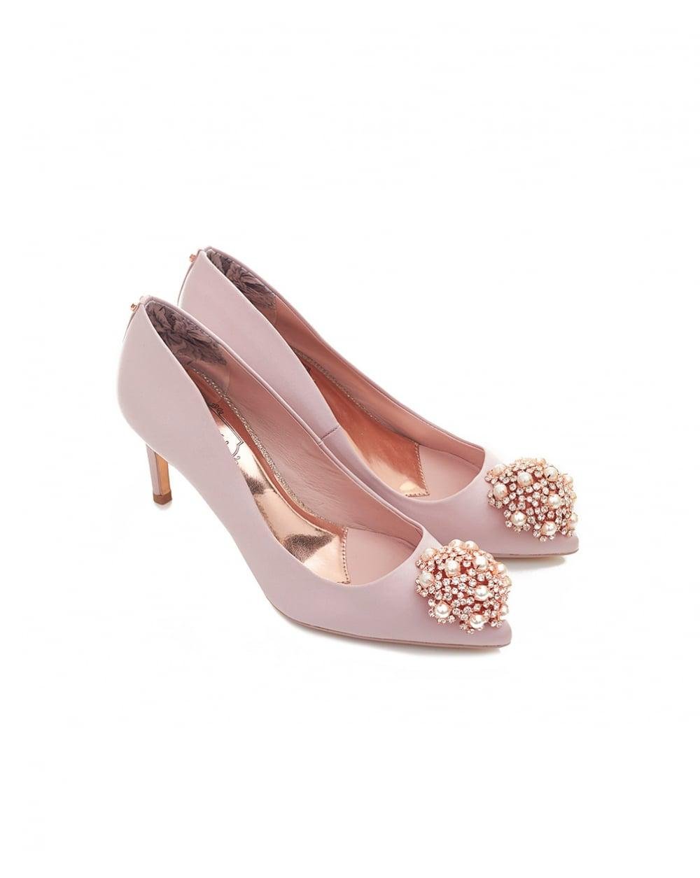 Ted Baker Brooch Front Mid Heel Satin Shoes In Light Pink (pink) - Lyst