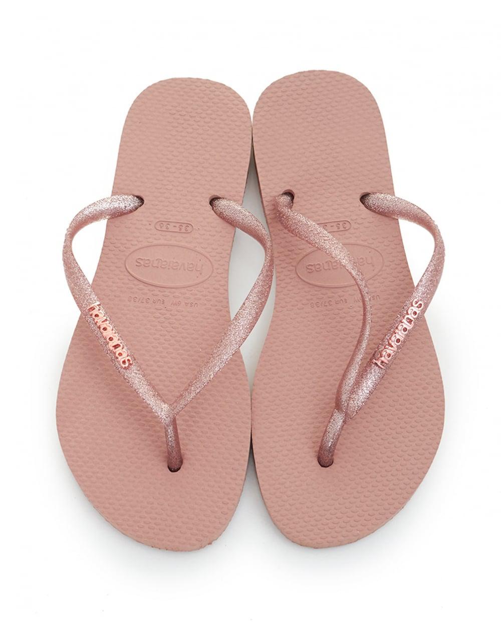 havaianas slim logo metallic pink rose
