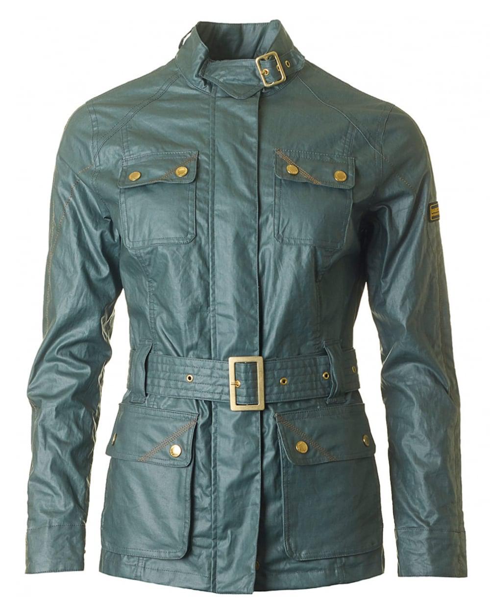 Barbour Linen Bearings Belted Biker Style Jacket in Green Lyst
