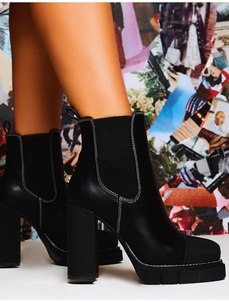 antix black contrast stitch platform block heeled ankle boots