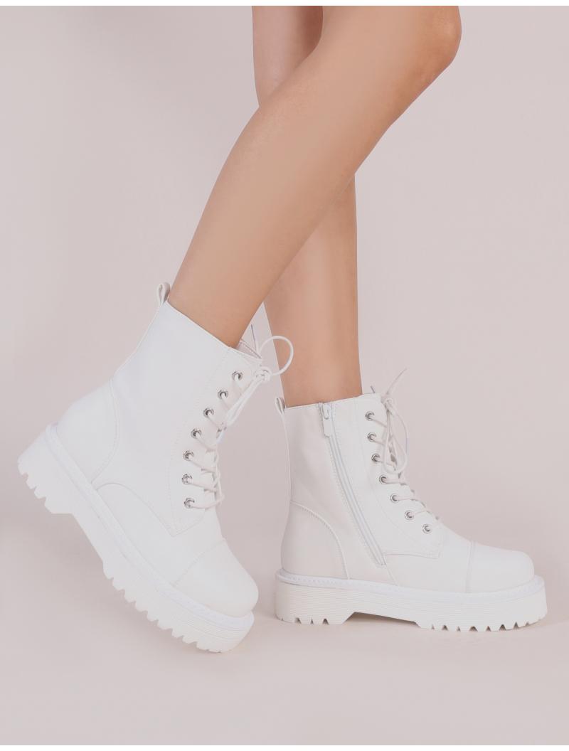 Public Desire Cravin Lace Up Hiker Ankle Boots In White | Lyst