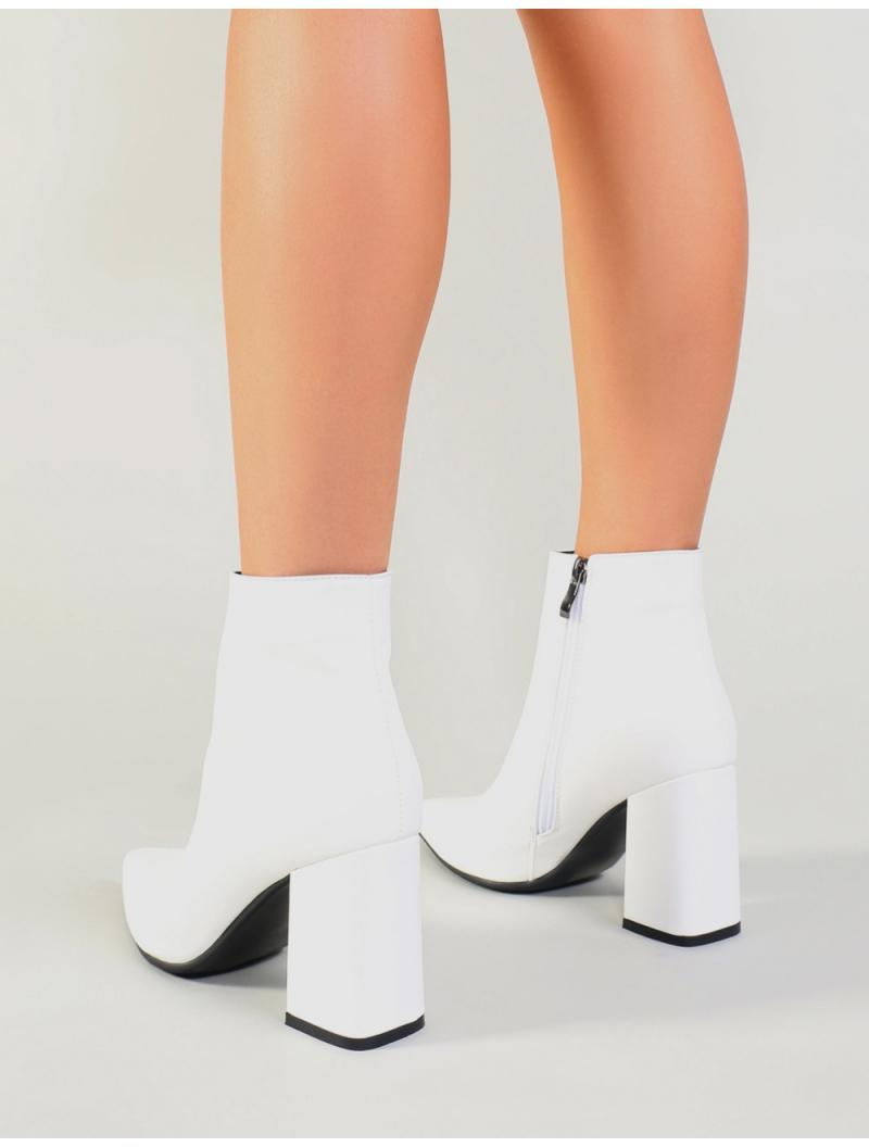 Public Desire Denim Empire Pointed Toe Ankle Boots In White - Lyst