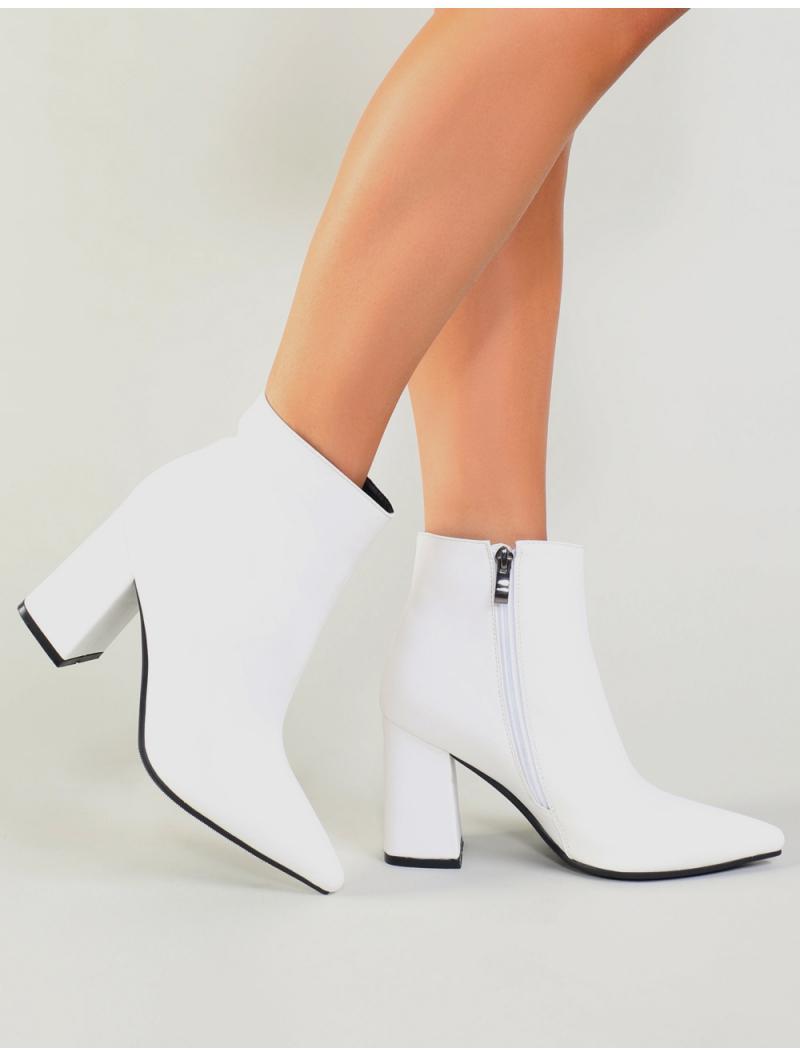 white pointed toe ankle boots