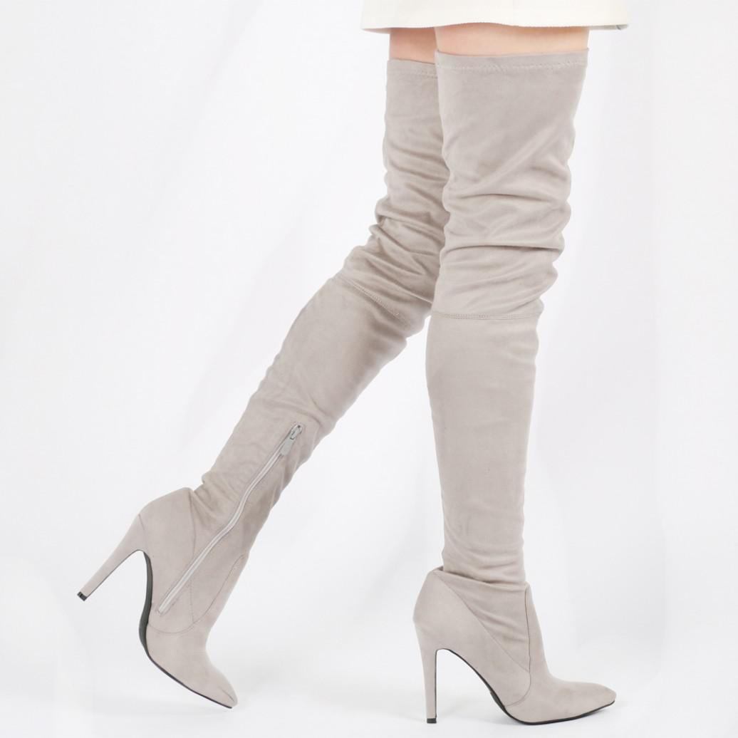 Public Desire Alexus Thigh High Boots In Light Grey Faux Suede in Gray |  Lyst