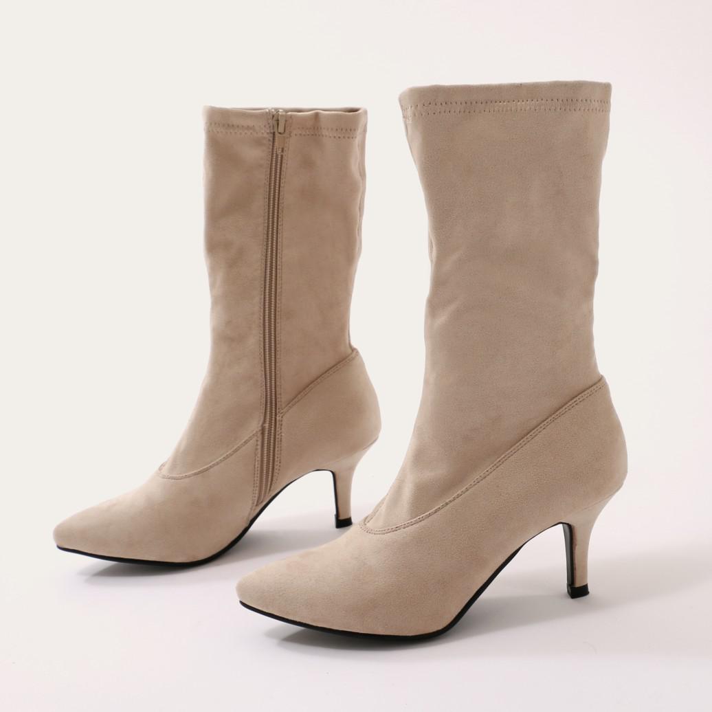 beige patent sock boots