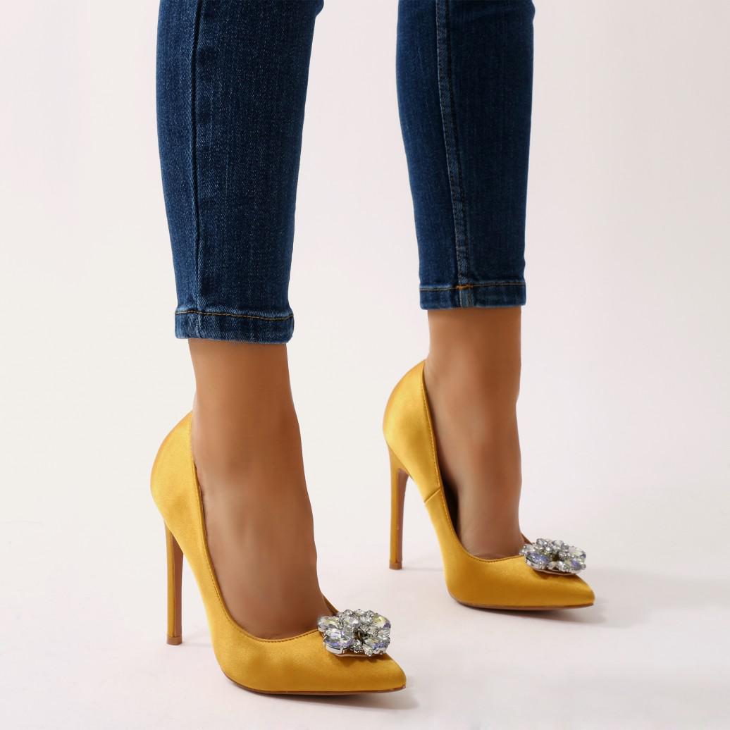 mustard pointed toe heels