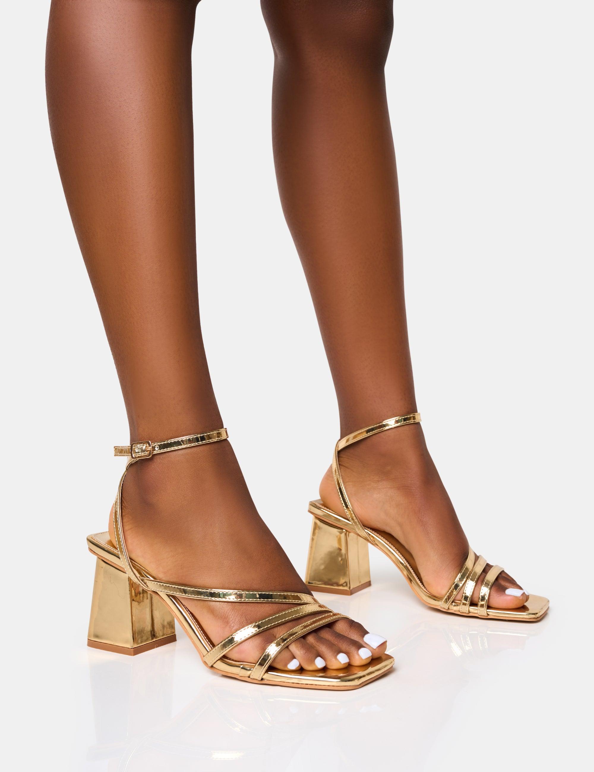 Gold Strappy Womens Strappy Block Heel Sandals Gold Gold Strappy