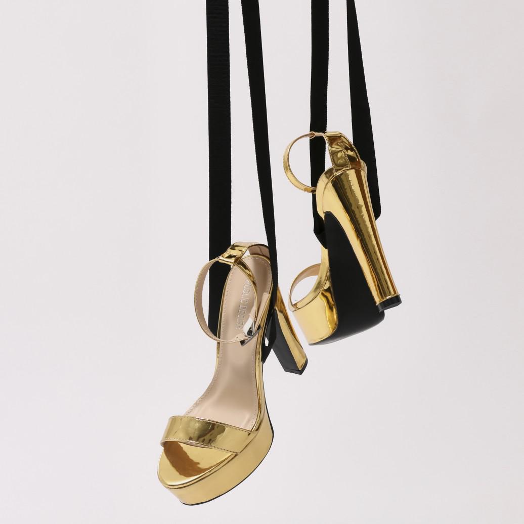 Public Desire Synthetic Malta Lace Up Ribbon Platform Heels In Gold Mirror in Metallic - Lyst