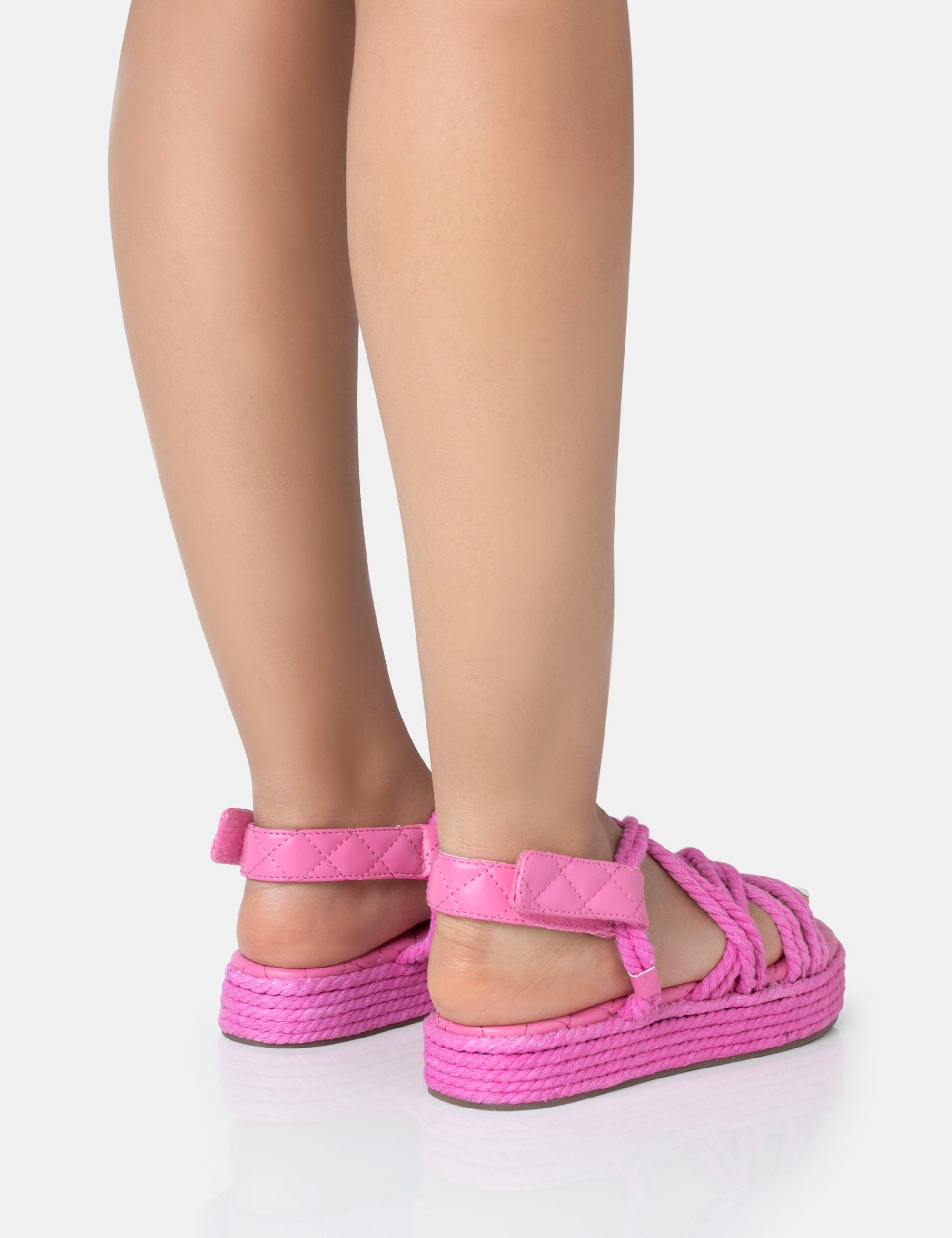 Public Desire Duffy Pink Rope Flat Dad Sandals