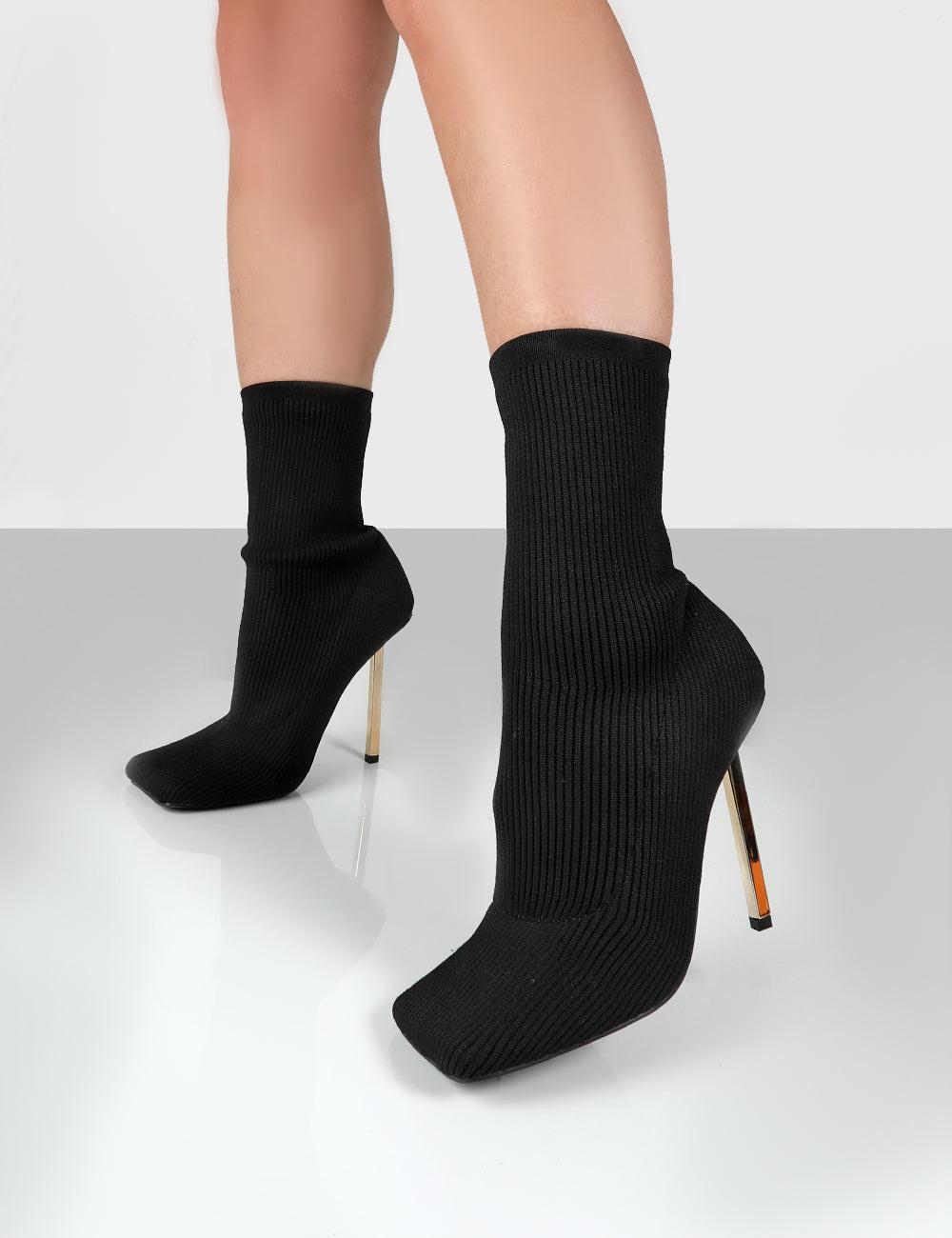 Public Desire Souffle Black Knit Stiletto Heel Sock Ankle Boot | Lyst