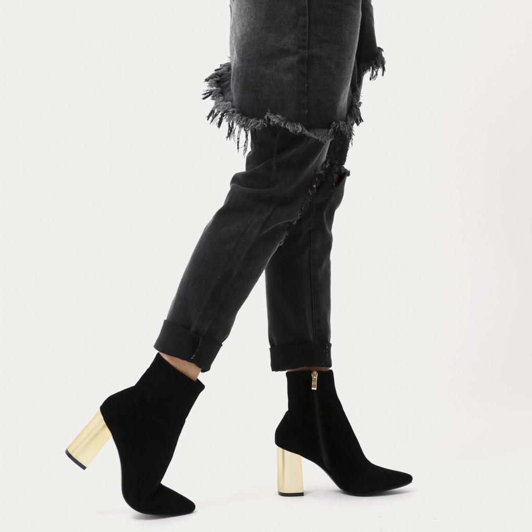 Public Desire Orla Metallic Gold Heel Ankle Boots In Black Faux Suede - Lyst
