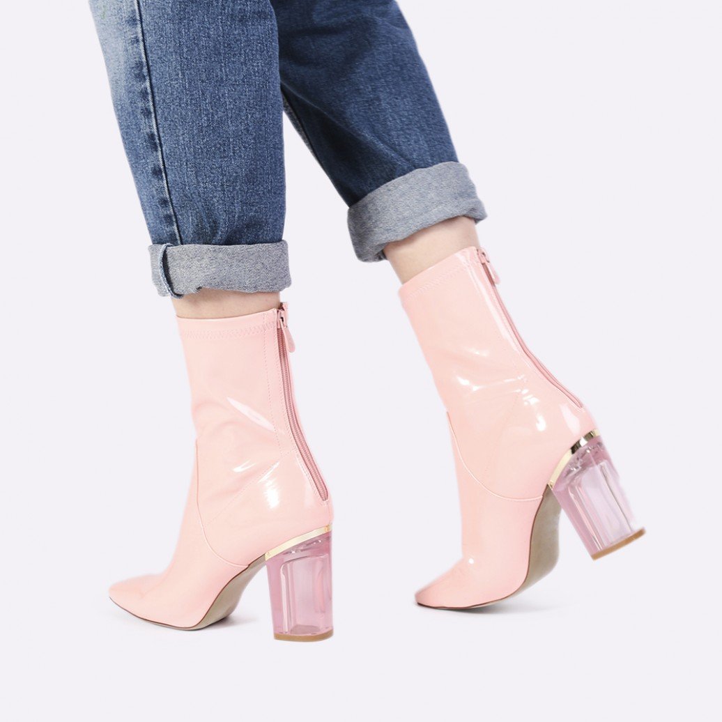 Public Desire Chloe Perspex Heeled Ankle Boots In Baby Pink Patent in Black  | Lyst