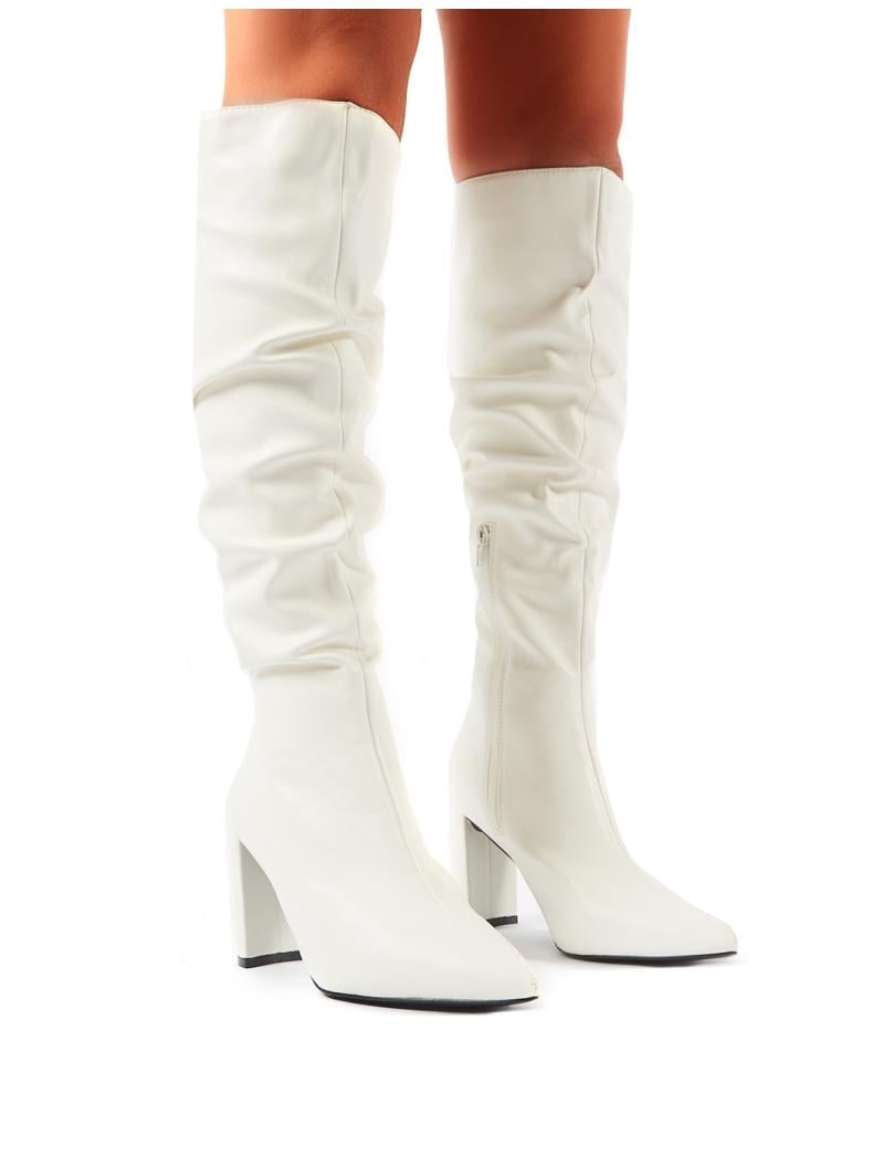 Public Desire Mine White Slouch Knee Boots - Lyst