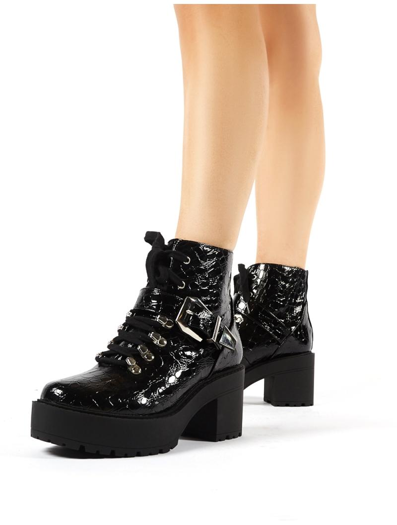 black patent croc boots