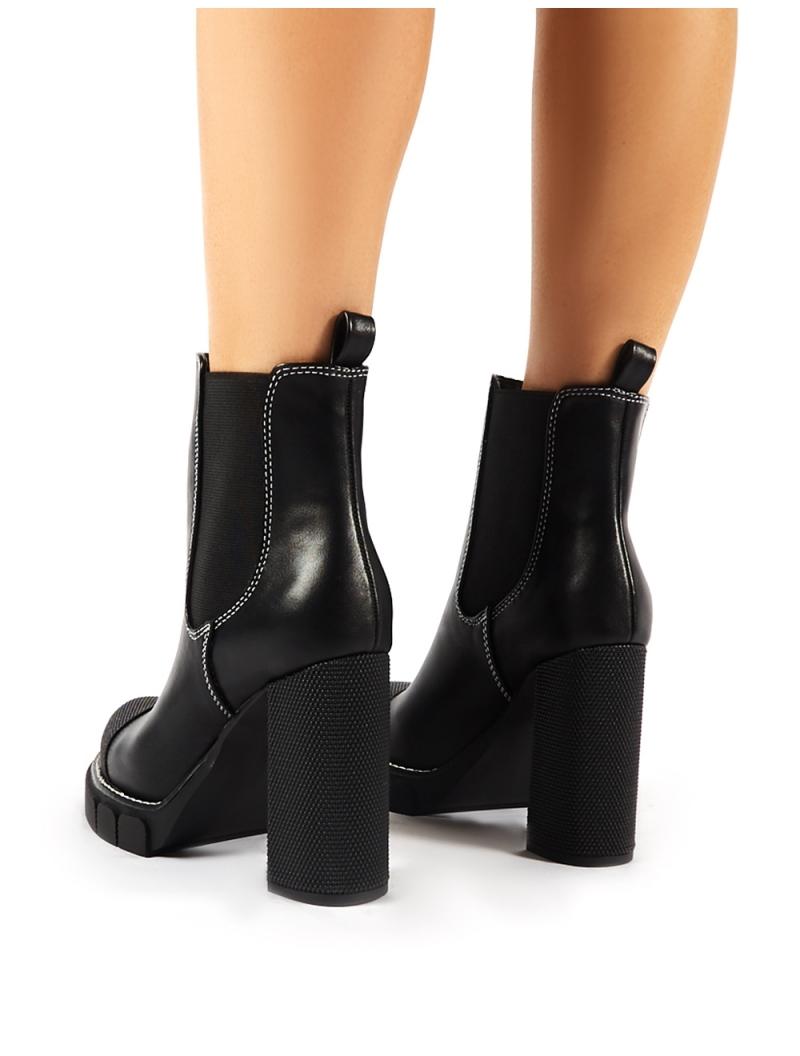 antix black contrast stitch platform block heeled ankle boots