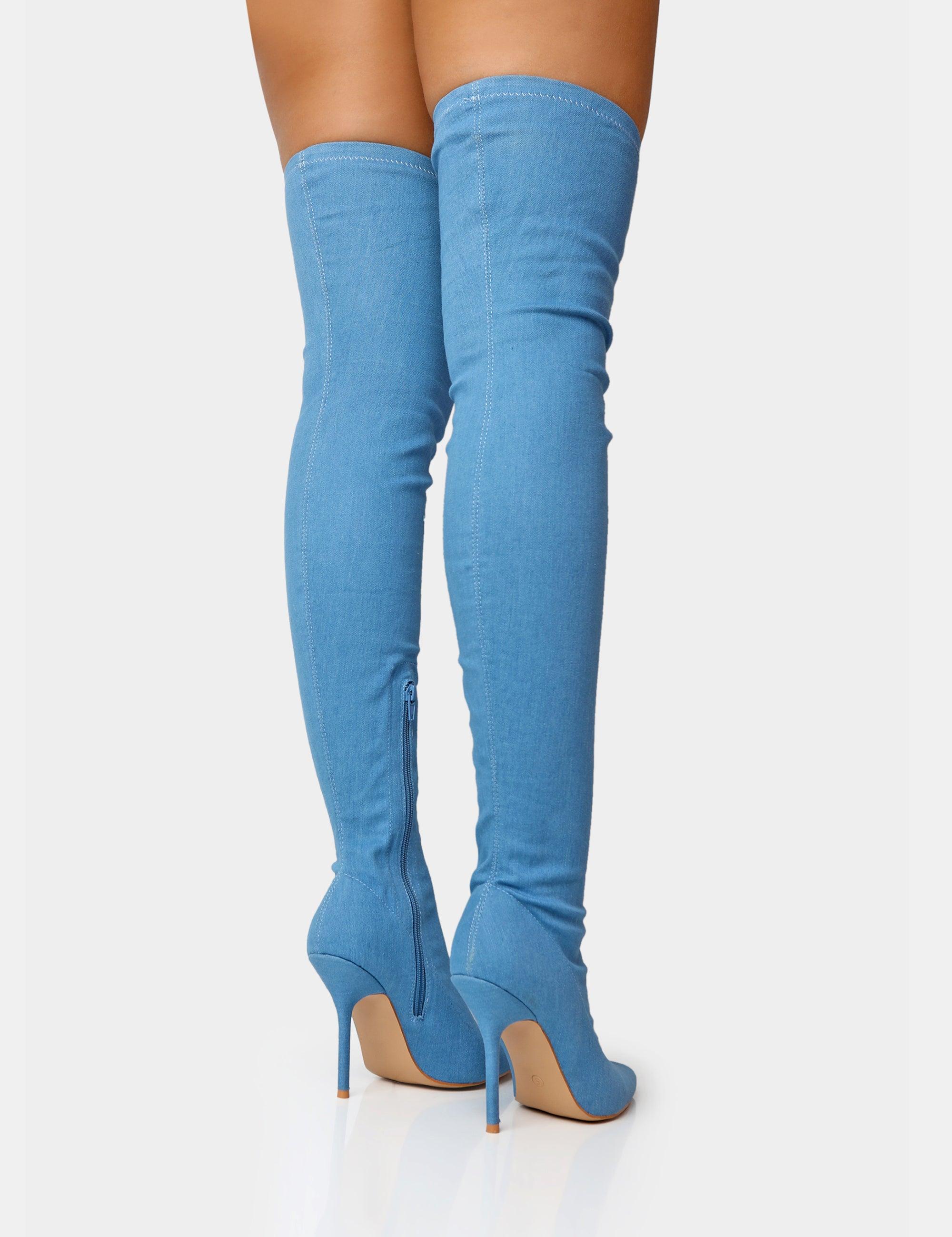 Public Desire Jodie Blue Denim Seam Detail Pointed Toe Stiletto
