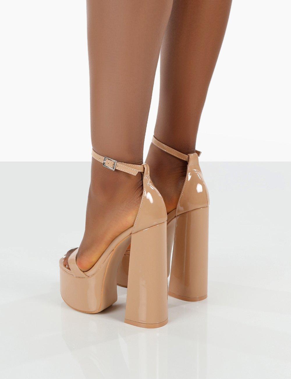 nude chunky platform heels