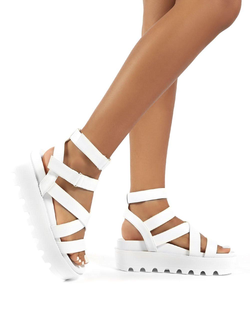 white chunky platform sandals