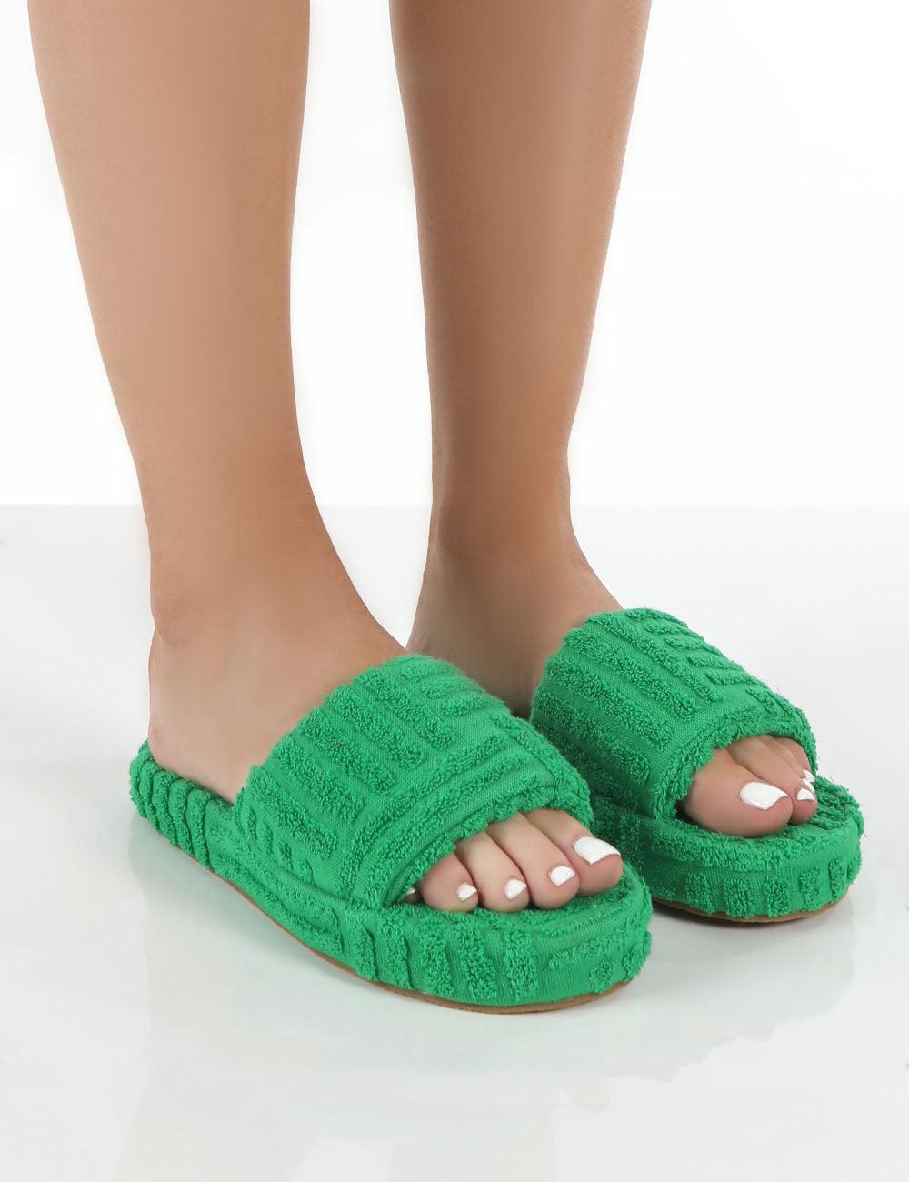 Public Desire Juicy Green Terry Towelling Slider Slippers | Lyst
