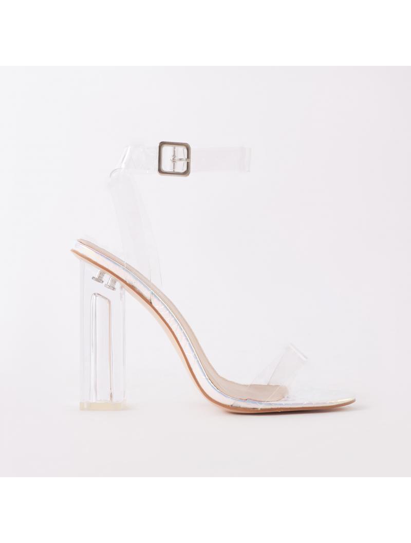 alia strappy perspex high heels in iridescent